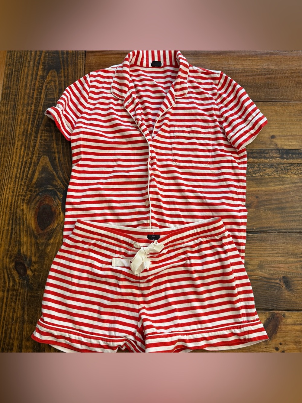 J.CREW Red White Stripe Womens S Short Sleeve PAJAMA Set Coastal Preppy